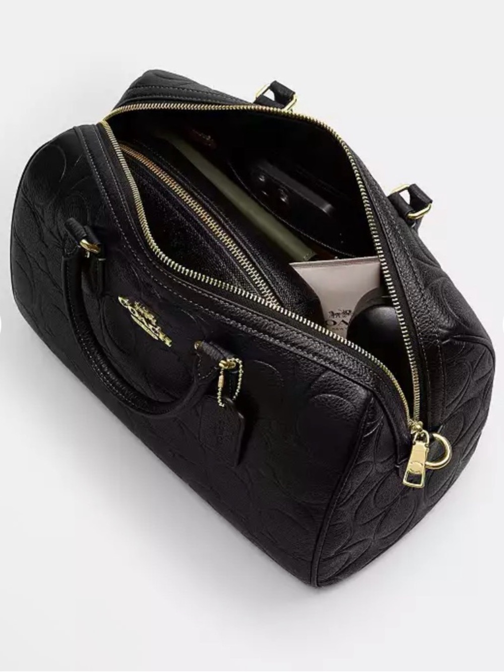 Coach Black Embossed Leather Satchel with Gold Hardware - Picture 8 of 9